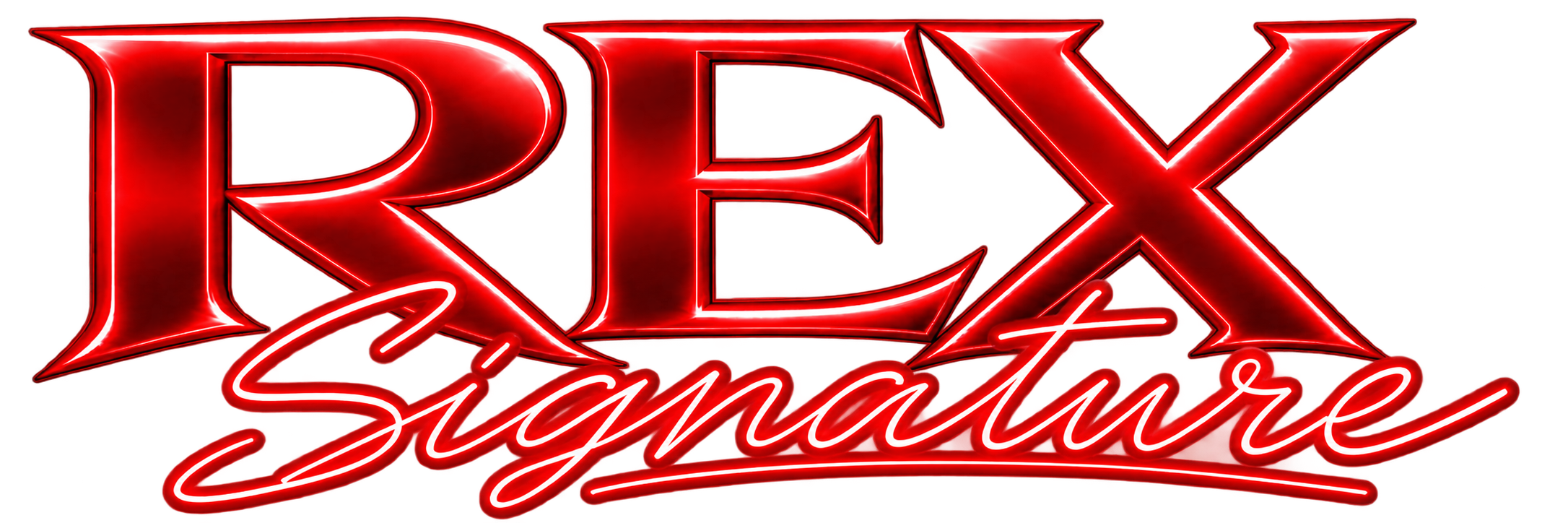 Logo « REX Signature » rouge néon brillant